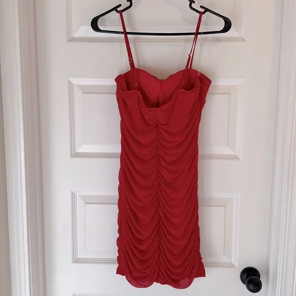 Red Ruched Spaghetti Strap Dress - M/L - Picture 4 of 5